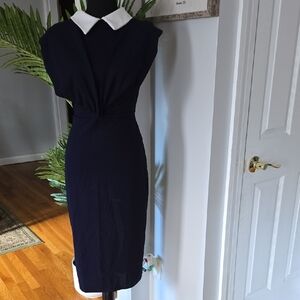 Elegant Navy Blue Dress with White Collar